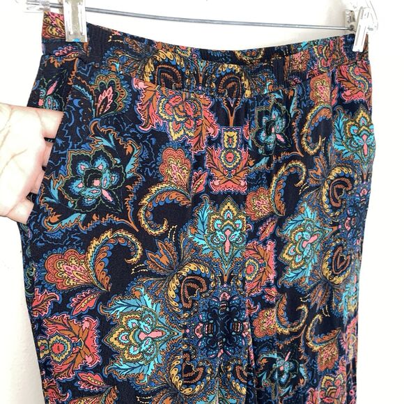 HM Boho Pull On Pants Size 8 Colorful Paisley Damask Floral Pockets Relaxed Fit - Picture 3 of 10
